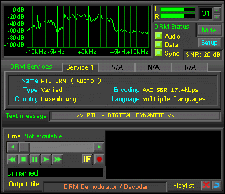 DRM transmission of Radio Luxembourg on WiNRADiO G303 receiver